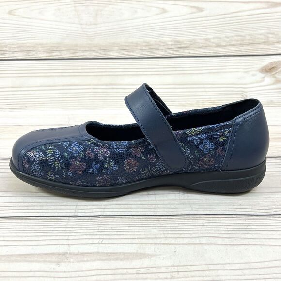 Cosyfeet Laura Shoes Women 9 Navy Blue Floral Mary Jane Extra Roomy Comfort Flat - Picture 6 of 16